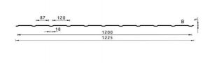 Grafické znázornění průřezu pro trapézový plech T6/1200